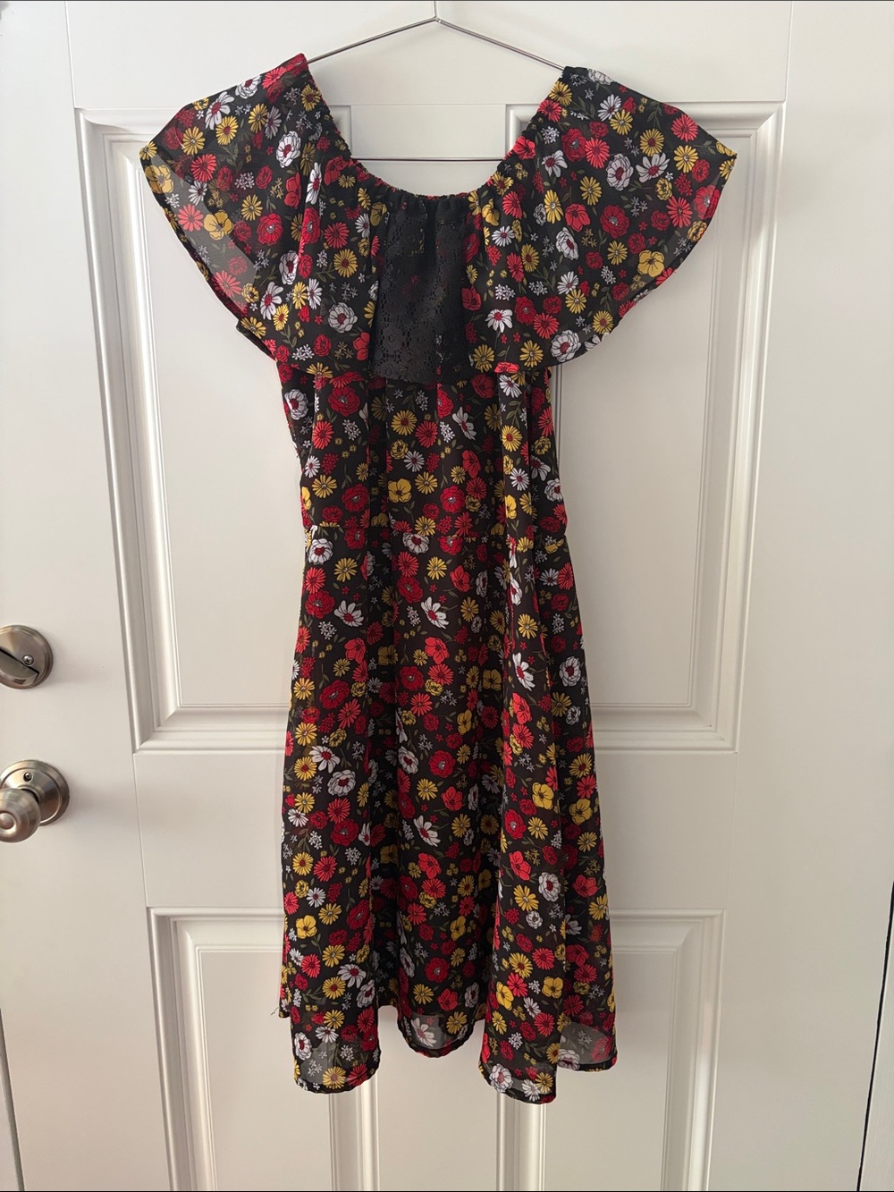 Black Floral Dress with Red & Yellow Blooms